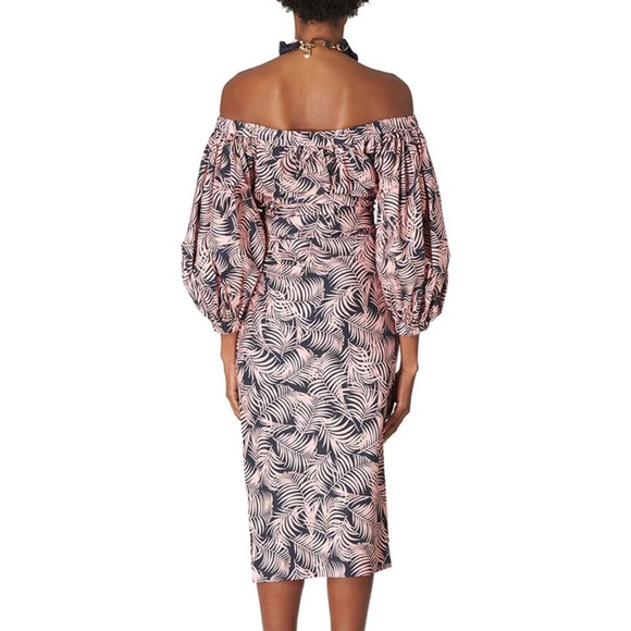 Carolina Herrera Off shoulder puff sleeve ruched midi dress - Picture 8 of 10